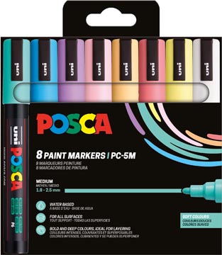 Paintmarker Uni Posca PC-5M ronde punt 1,8-2,5mm assorti zachte kleuren (8)