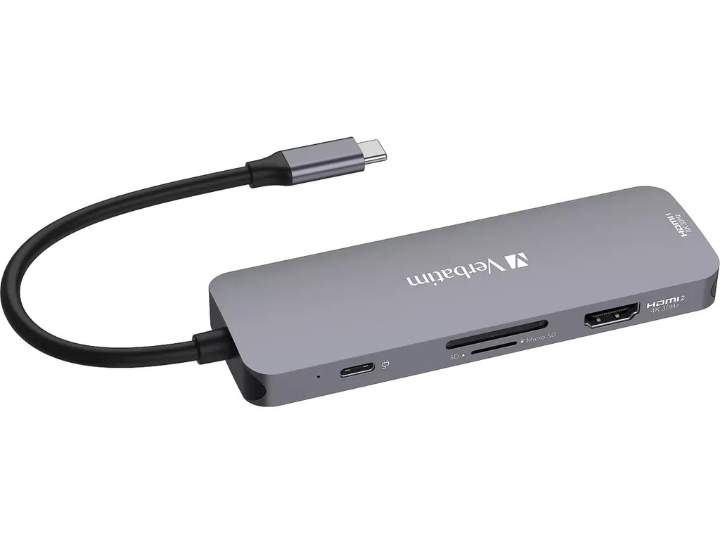 USB-Hub multiport Verbatim USB-C 8 CMH-08 zilver