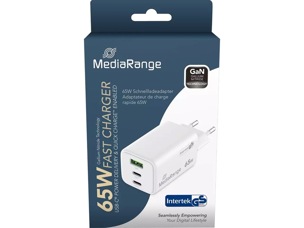 Voedingsoplader MediaRange 65W 1xUSB-A en 2xUSB-C wit