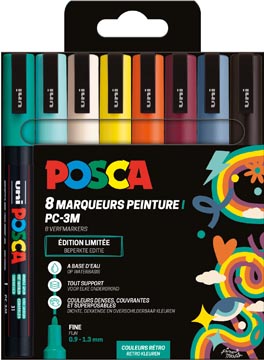Paintmarker Uni Posca PC-3M ronde punt 1,5mm assorti Retro kleuren (8)
