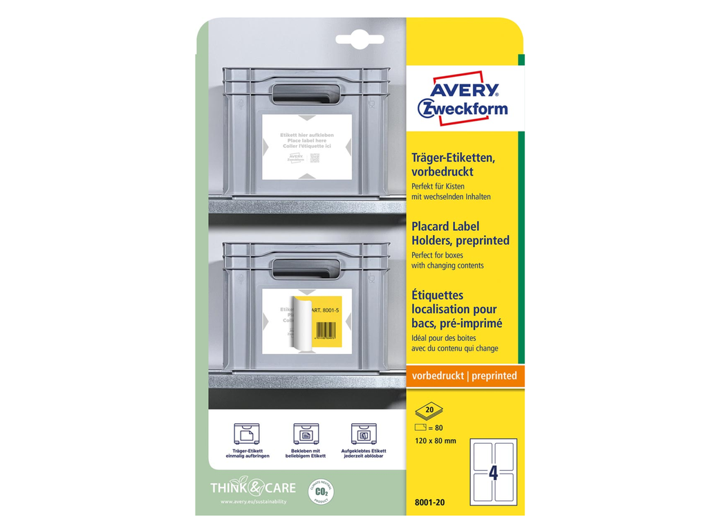 Positioneeretiket Avery 04 etik/bl 120x80mm voorbedrukt wit 20bl/d (80)