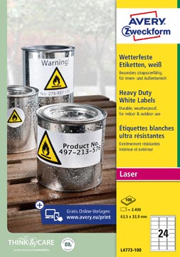 Etiketten Avery 24 etik/bl 63,5x33,9mm waterbestendig wit 100bl/d (2400)
