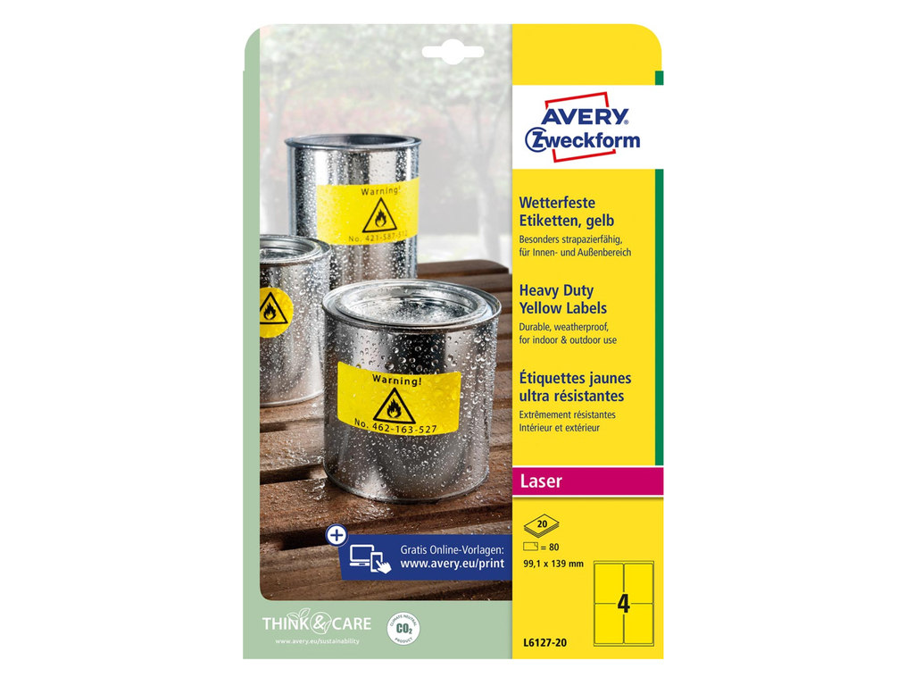 Etiketten Avery 04 etik/bl 99,1x139mm waterbestendig geel 20bl/d (80)