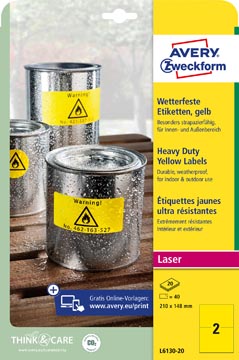 Etiketten Avery 02 etik/bl 210x148mm waterbestendig geel 20bl/d (40)