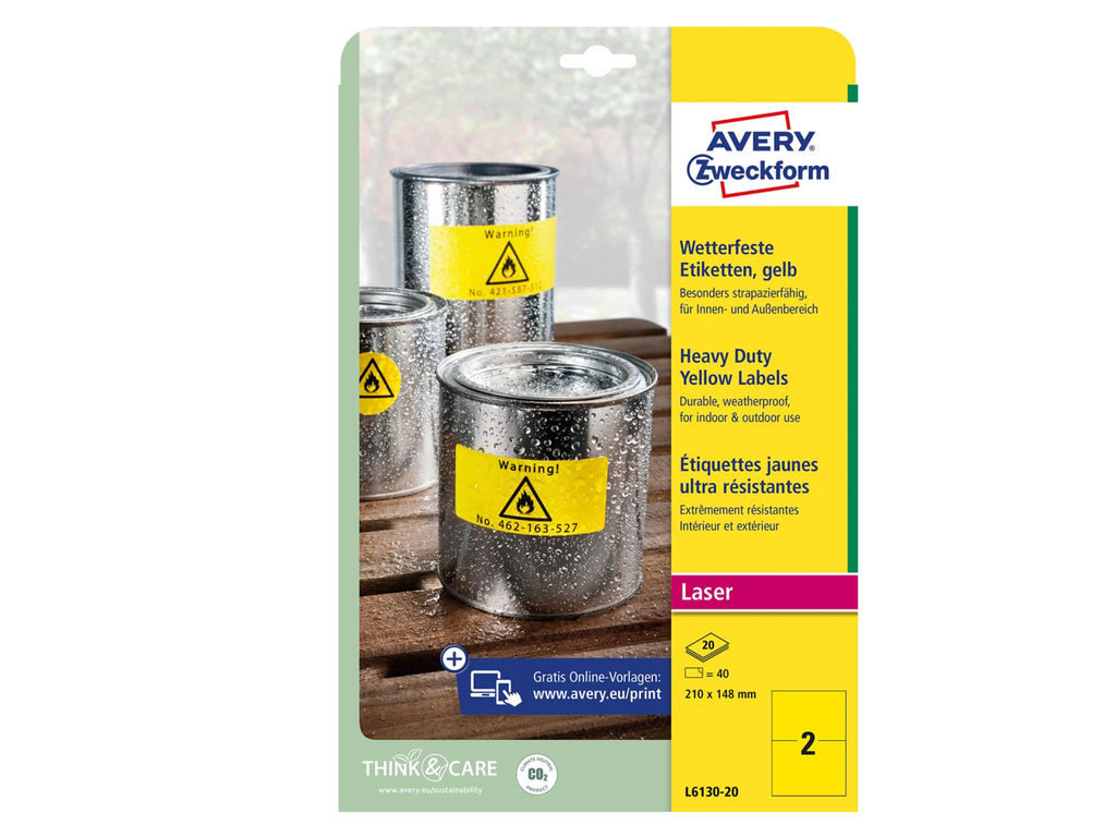 Etiketten Avery 02 etik/bl 210x148mm waterbestendig geel 20bl/d (40)