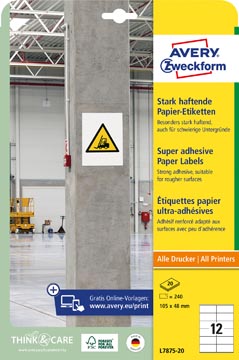 Etiketten Avery 12 etik/bl 105x48mm sterk klevend wit 20bl/d (240)