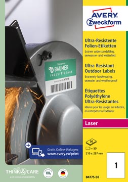 Etiketten Avery 01 etik/bl 209x291mm ultra resistent wit 50bl/d 