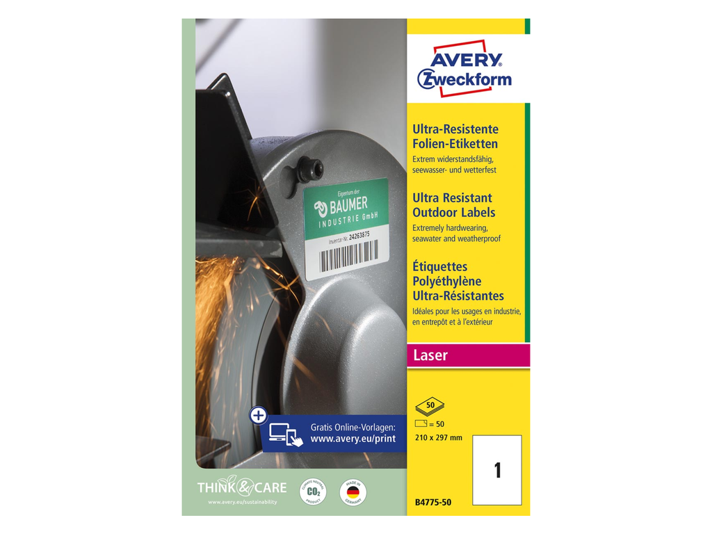 Etiketten Avery 01 etik/bl 209x291mm ultra resistent wit 50bl/d 