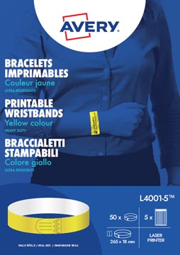 Polsbandjes Avery bedrukbaar 18x265mm geel (50)