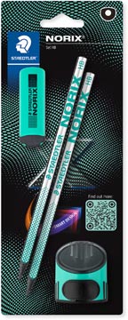 Grafietpotlood Staedtler Norix met slijper en gom groen (2)