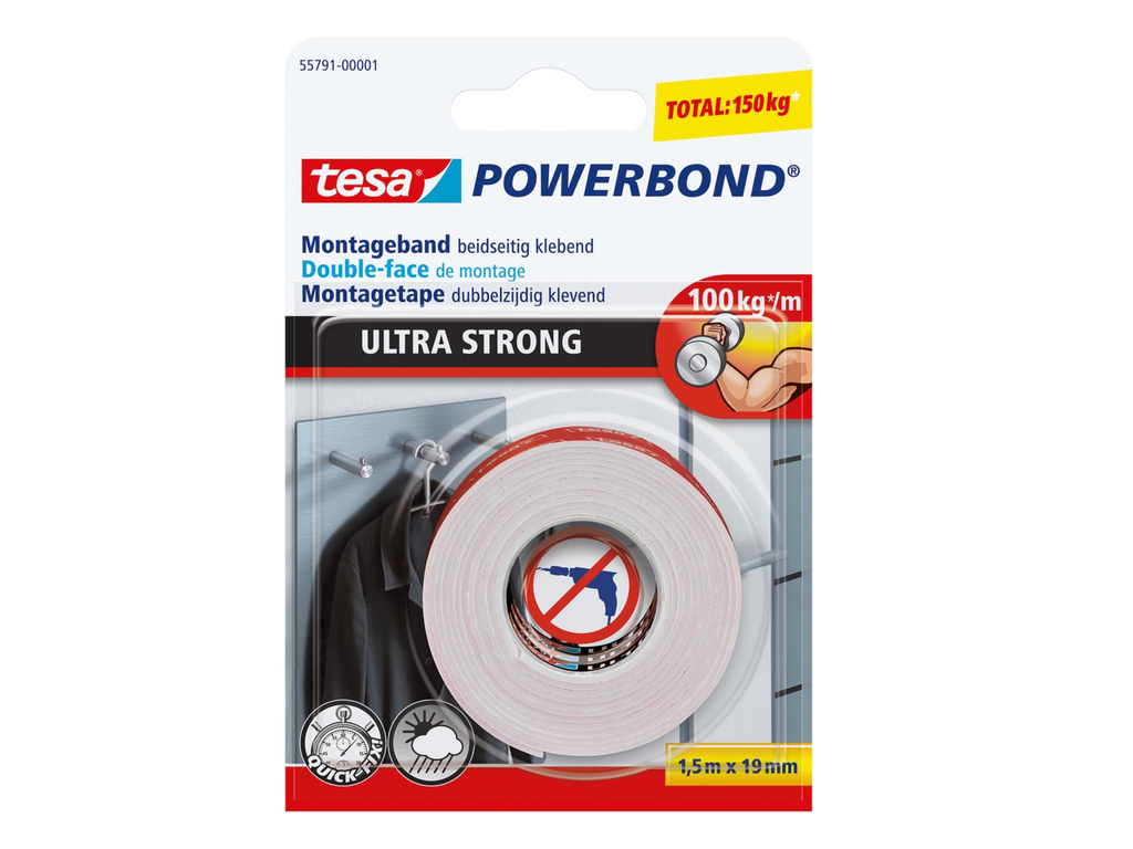 Dubbelzijdige montagetape Tesa Powerbond Ultra strong 19mmx5m wit