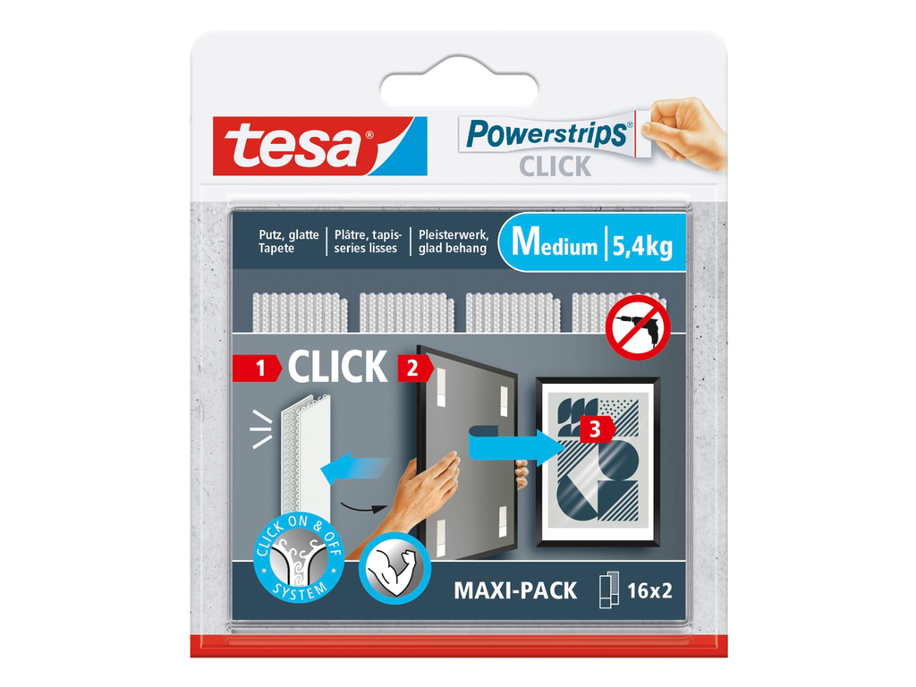 Kleefstrip Tesa Powerstrips Click medium draagkracht 1kg (2x16)