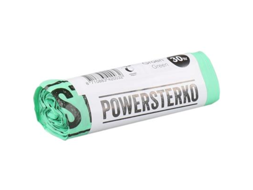 Composteerbare vuilniszakken PowerSterko Bioplastic obv zetmeelblend 50x60cm 30L 15µ groen (10)