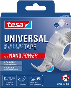 Dubbelzijdig plakband Tesa Nano Power 30mmx3m transparant