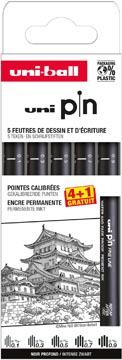 Fineliner Uni-ball Uni Pin gekalibreerde punten 0,1-0,3-0,5-0,7-0,9mm 4+1 gratis zwart (5)