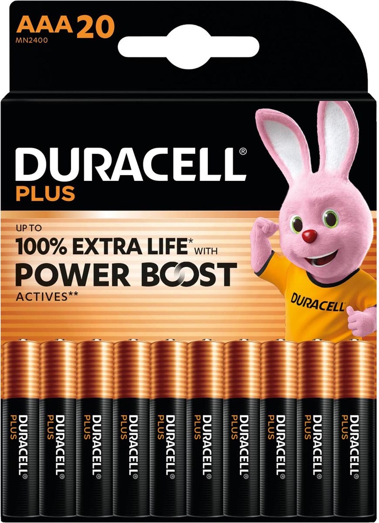Batterij Duracell Plus 100% extra life Power Boost AAA (20) (141087)
