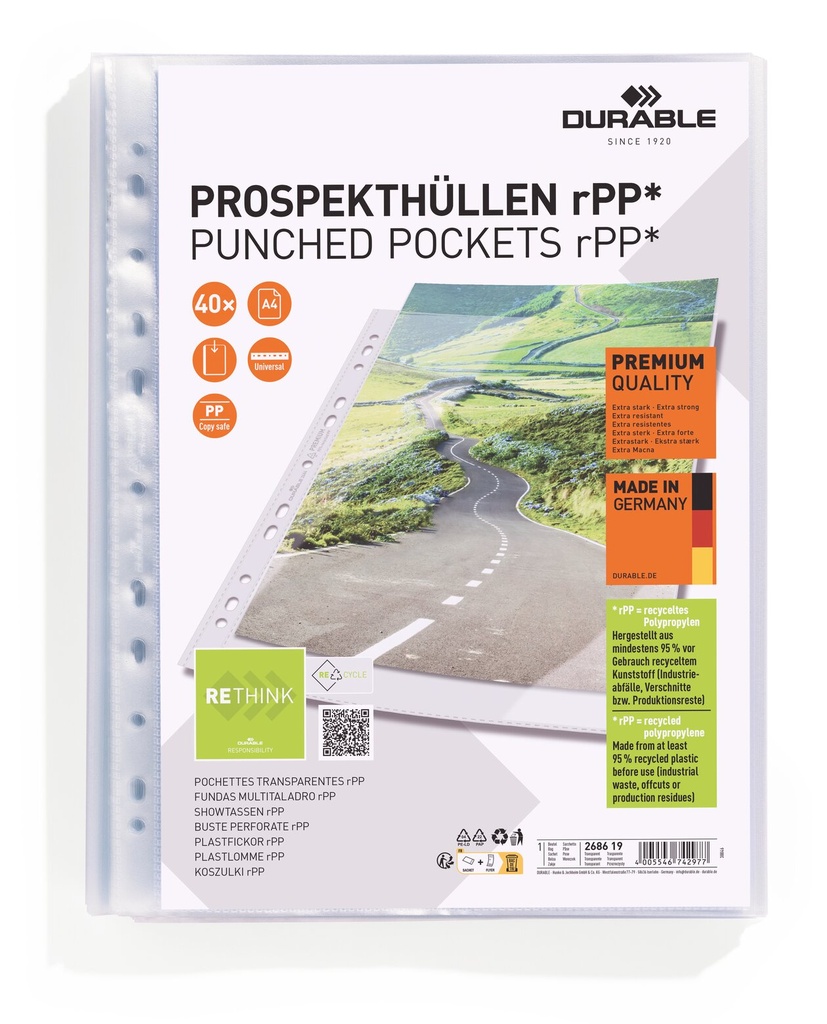 Showtas Durable Premium rPP A4 transparant (40)