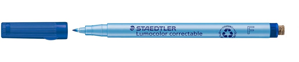 Fineliner uitwisbaar Staedtler Lumocolor F fijne ronde punt 0,6mm blauw