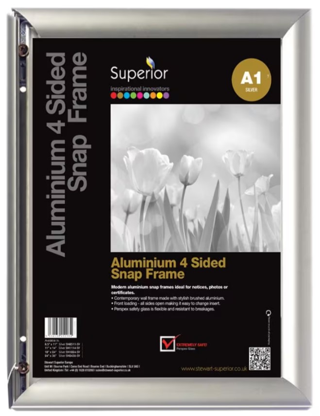 Kliklijst Seco A1 aluminium voorkant anti-glans PVC frame zilver
