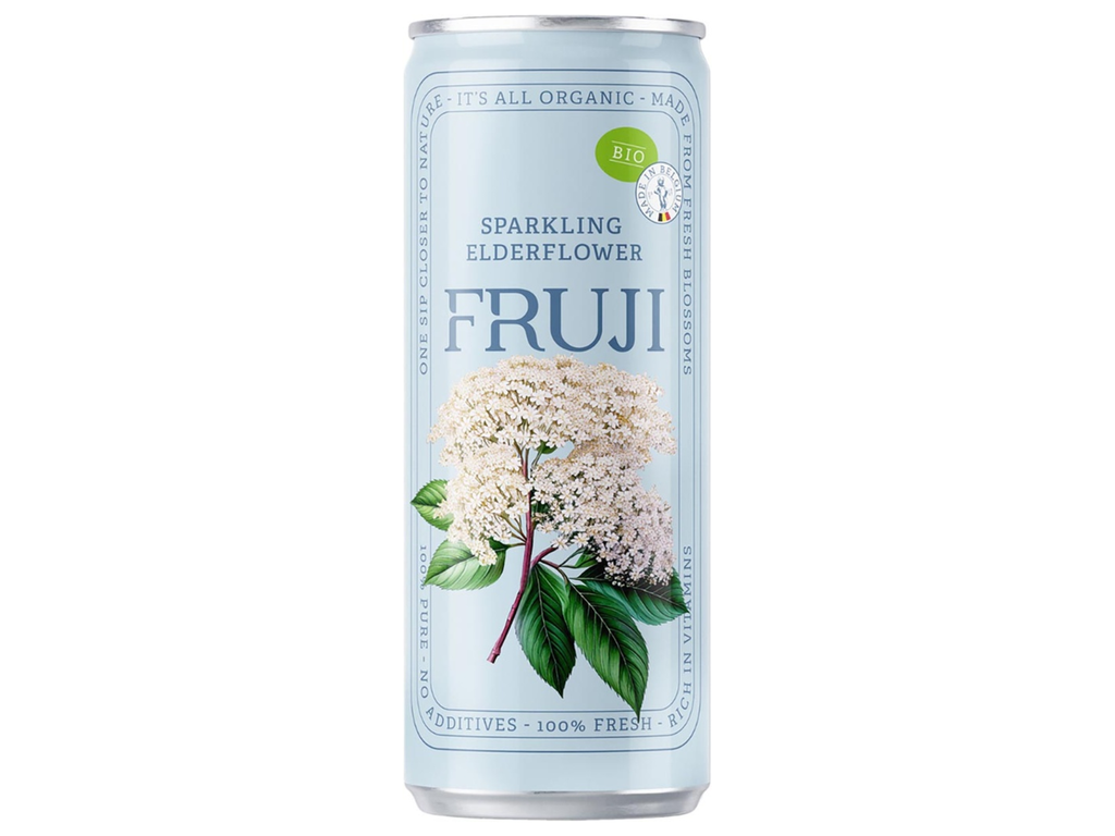 Frisdrank Fruji limonade sparkling elderflower Bio blik 25cl (12)