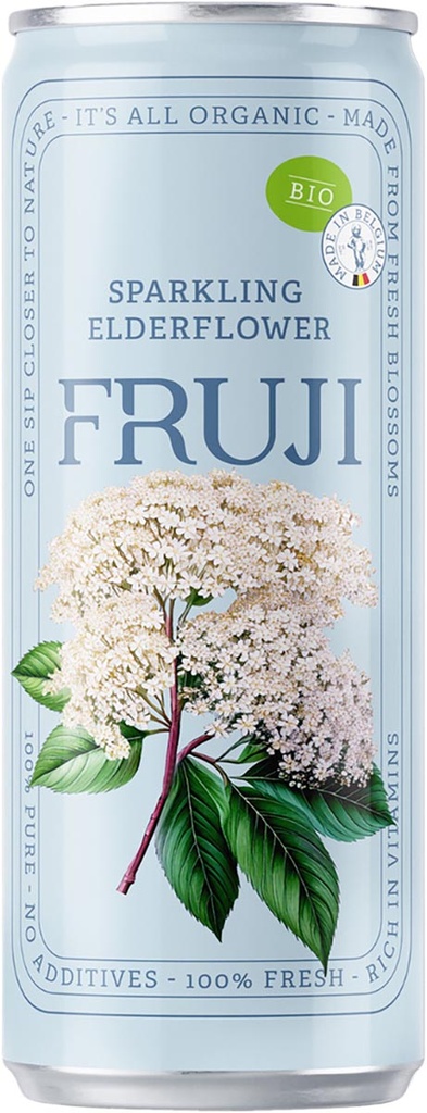 Frisdrank Fruji limonade sparkling elderflower Bio blik 25cl (12)