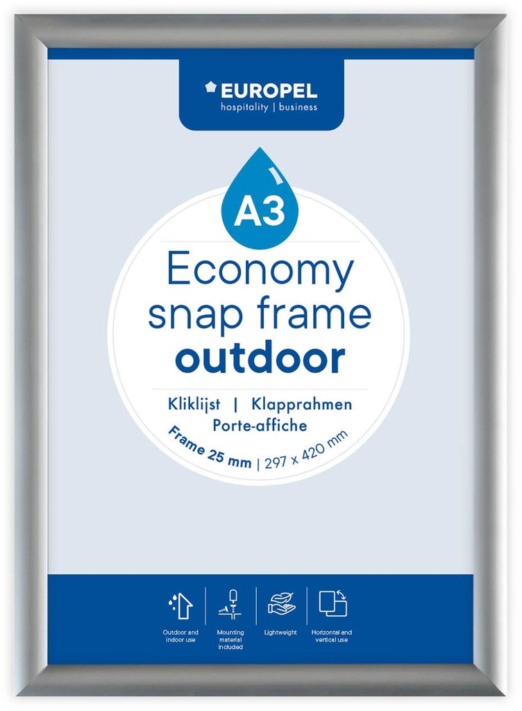 Clicklijst Economy Europel waterdicht lijst 25 mm ft A3 zilver