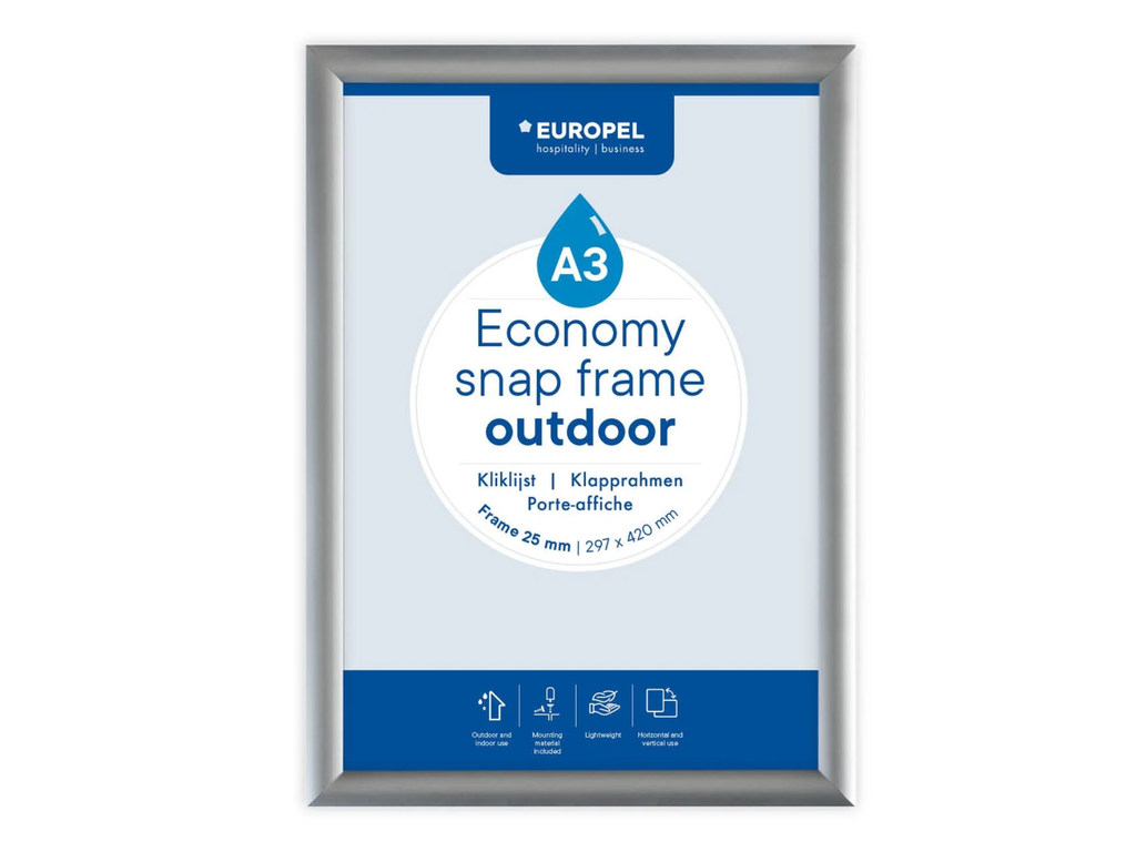 Kliklijst Economy Europel waterdicht lijst 25 mm ft A3 zilver