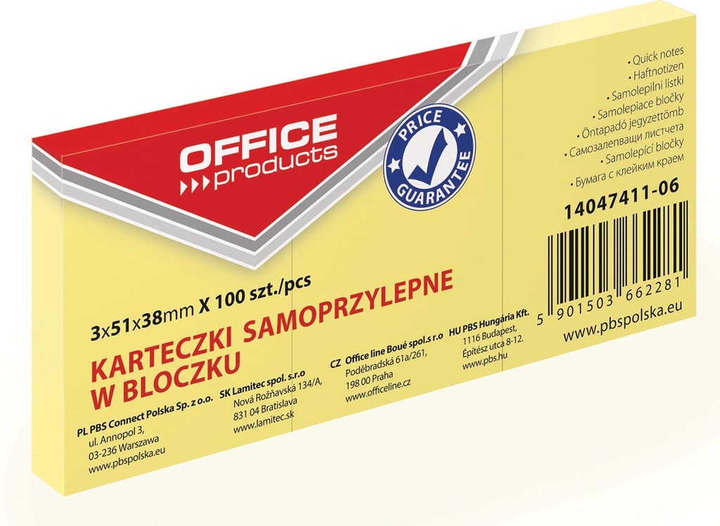 Memoblok OFFICE products ft 38 x 51 mm geel 100vel