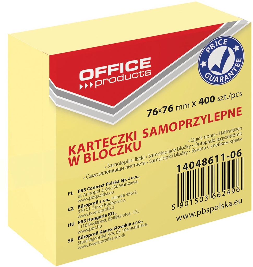 Memoblok OFFICE products  ft 76 x 76 mm geel 400vel