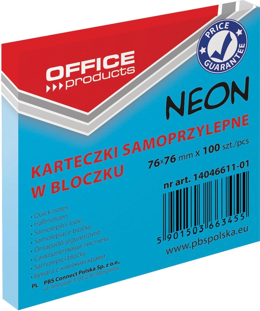  Memoblok Neon OFFICE products ft 76 x 76 mm 100 vel neonblauw