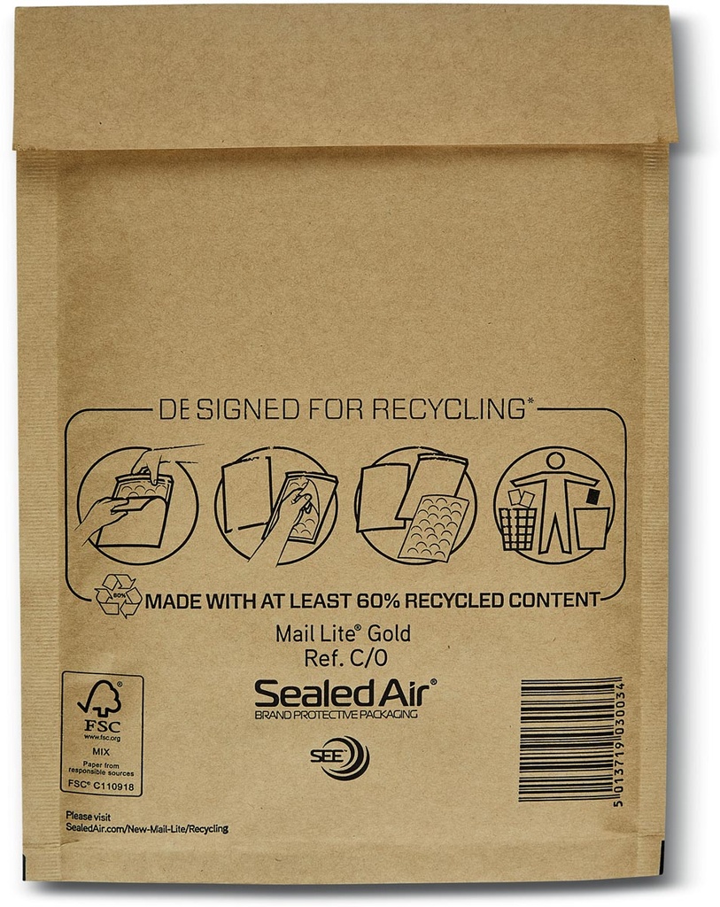 Luchtkussenenveloppen Mail Lite  goud C/0 150 x 210 mm (200)