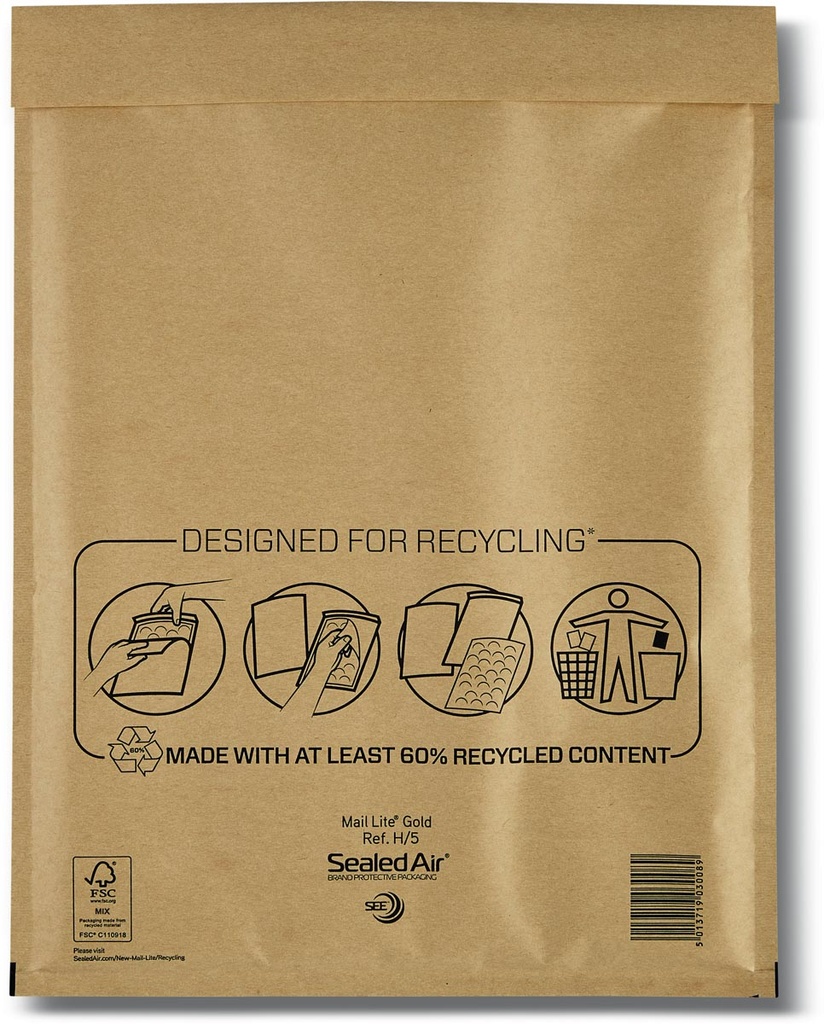 Luchtkussenenveloppen Mail Lite  goud H/5 270 x 360 mm (100)