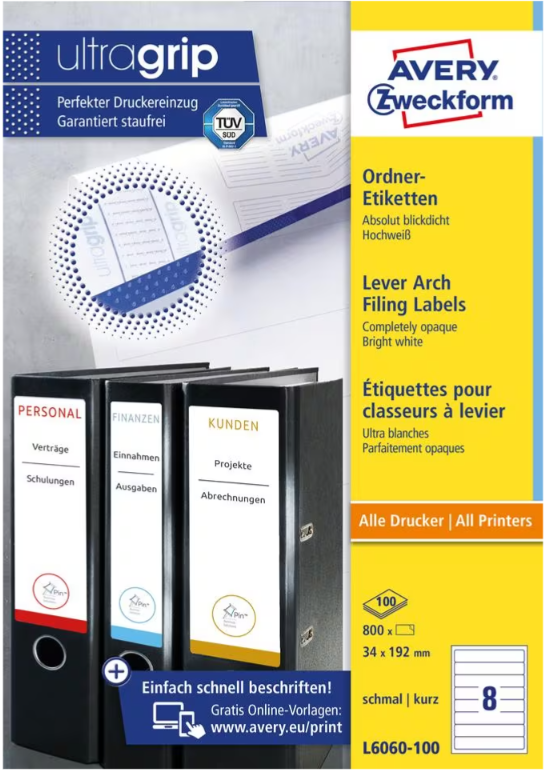 Rugetiket Avery 08 etik/bl 192x34mm wit (100)