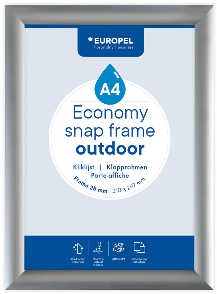 Europel clicklijst Economy waterdicht lijst 25 mm ft A4 zilver