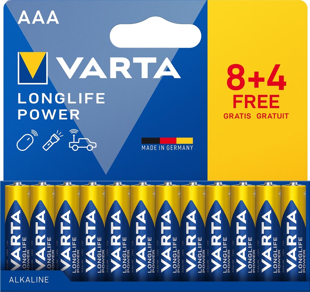 batterij Longlife Power AAA Varta  8 + 4 (12)