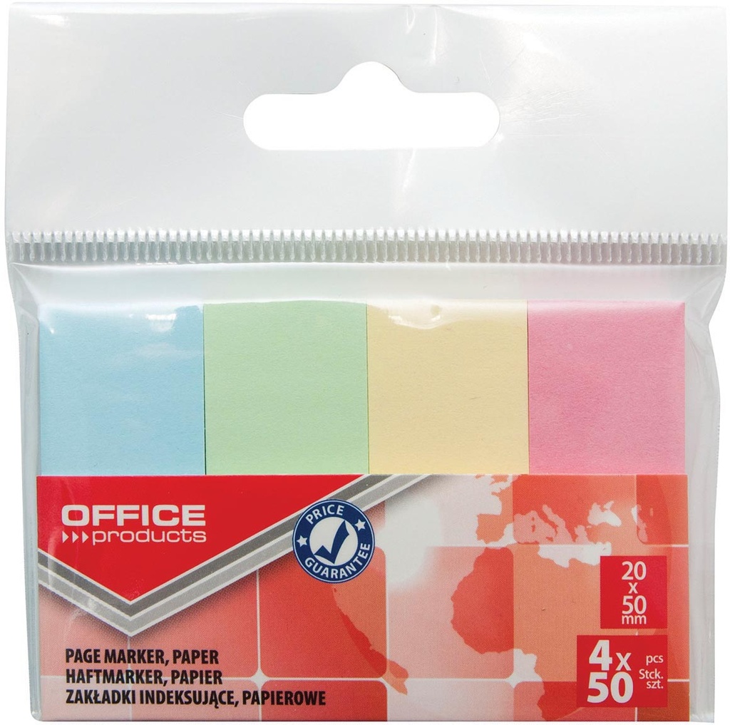 ophangzakje OFFICE products index ft 20 x 50 mm  van 4 x 50 tabs  geassorteerde pastelkleuren
