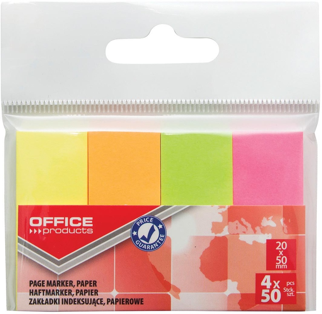 ophangzakje OFFICE products index ft 20 x 50 mm  van 4 x 50 tabs  geassorteerde neonkleuren