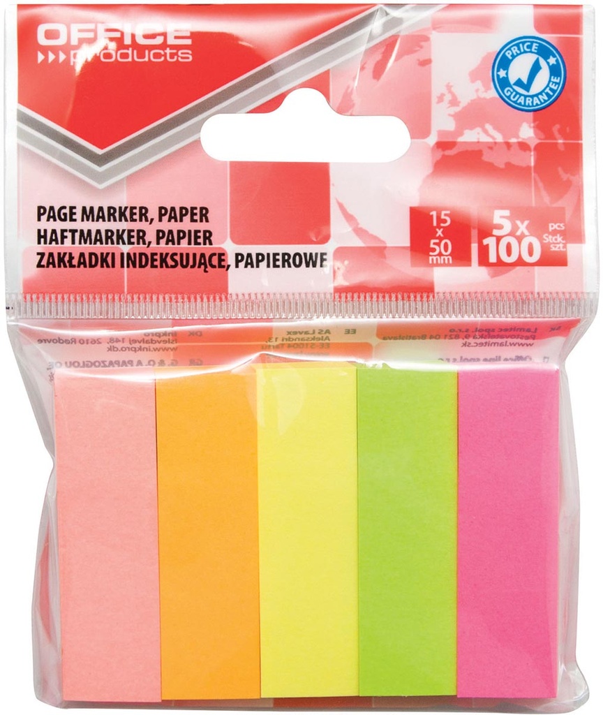 ophangzakje OFFICE products index ft 15 x 50 mm  van 5 x 100 tabs  geassorteerde kleuren