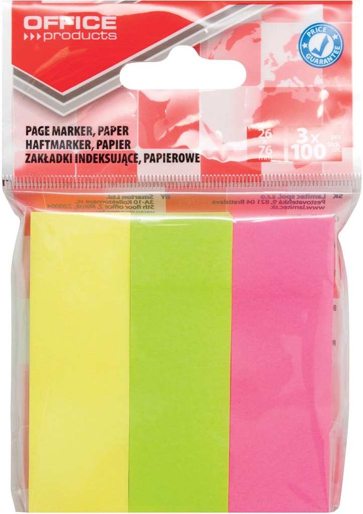 ophangzakje OFFICE products index ft 26 x 76 mm  van 3 x 100 tabs  geassorteerde kleuren