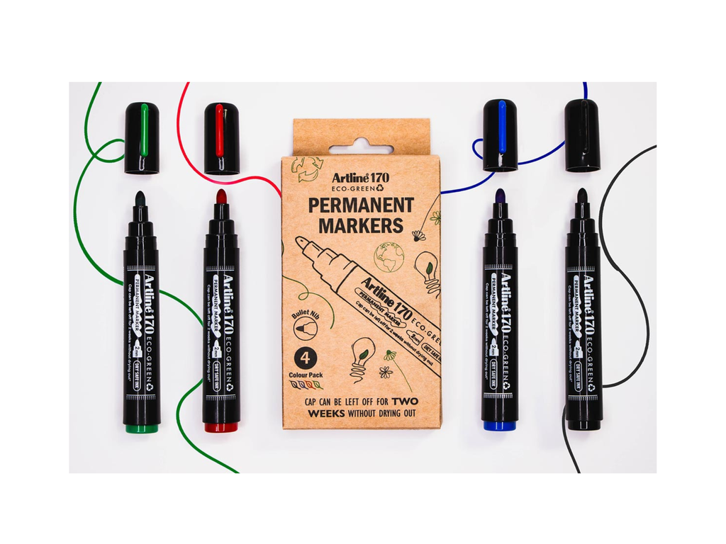 Permanent marker Artline Drysafe 170 Eco-Green 2 mm ronde punt assortie (4)