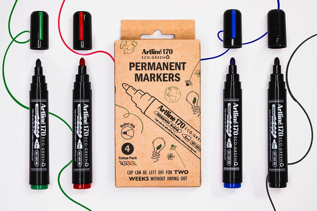 Permanent marker Artline Drysafe 170 Eco-Green 2 mm ronde punt assortie (4)