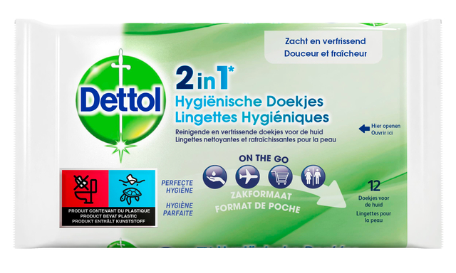 Hygiënische verfrissingsdoekjes Dettol Wipes 2-in-1 (12)