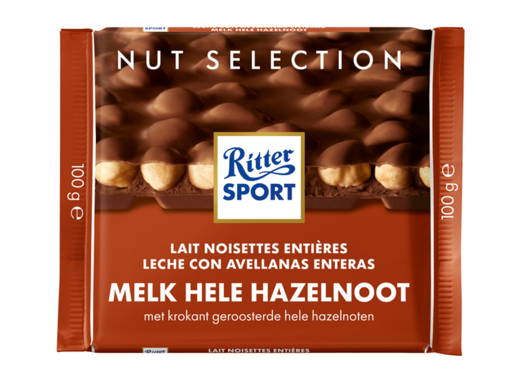 Chocolade Ritter Sport melk-hele hazelnoot 100gr