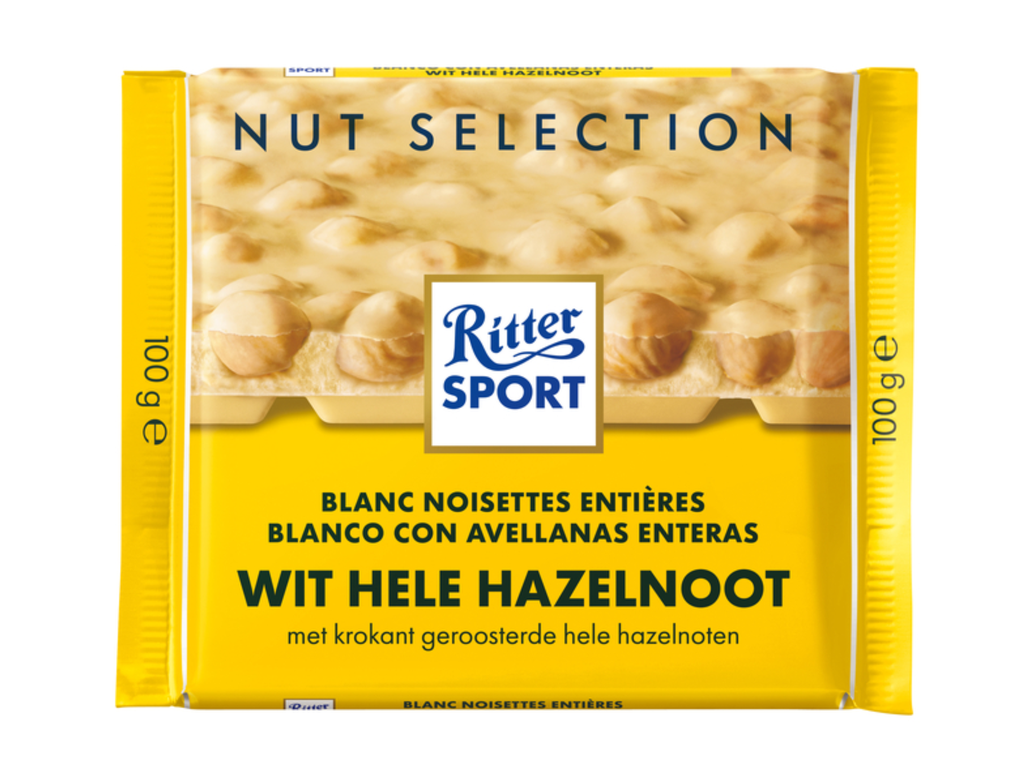 Chocolade Ritter Sport wit-hele hazelnoot 100gr