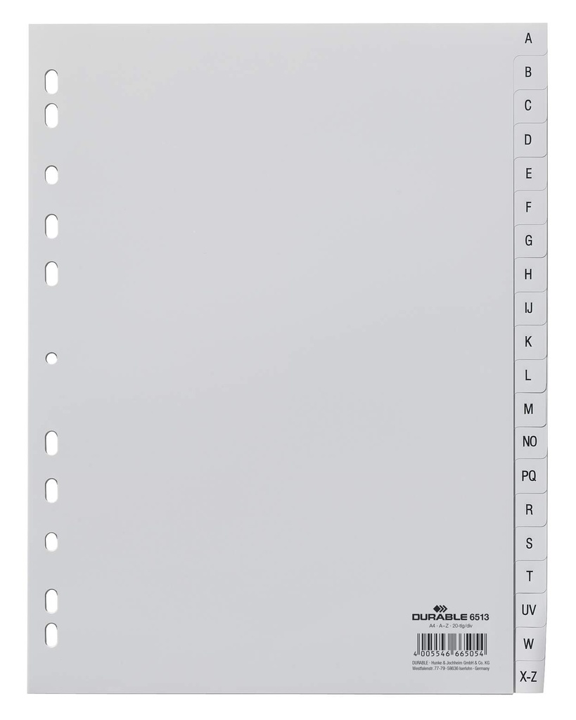 Tabblad A4 20-delig bedrukte tabs A-Z PP grijs