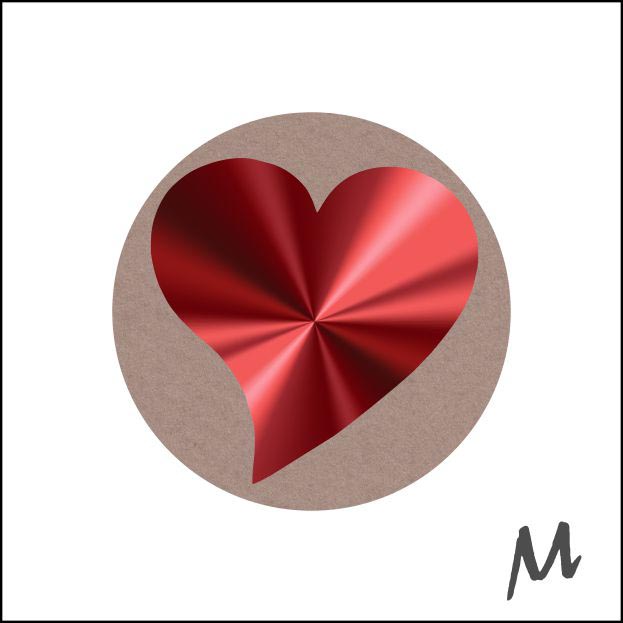 Etiket bedrukt op rol diameter 39mm kraft love hartje (500)