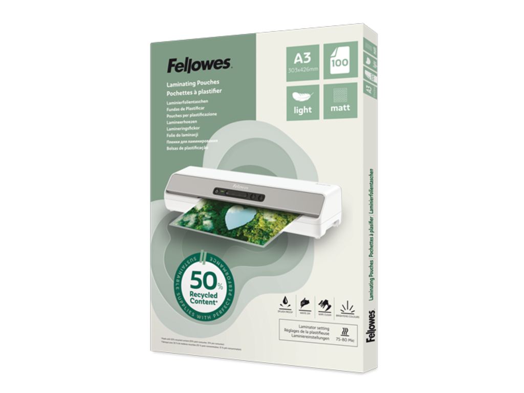 Lamineerhoezen Fellowes 50% gerecycled materiaal - Light A3 mat (100) 