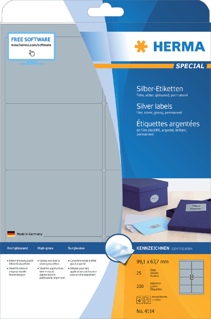 Etiketten Herma 08 etik/bl 99.1x67.7mm zilver (25)