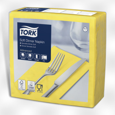 Dinnerservet Tork Soft 1/8-vouw 3-laags geel (12x100)