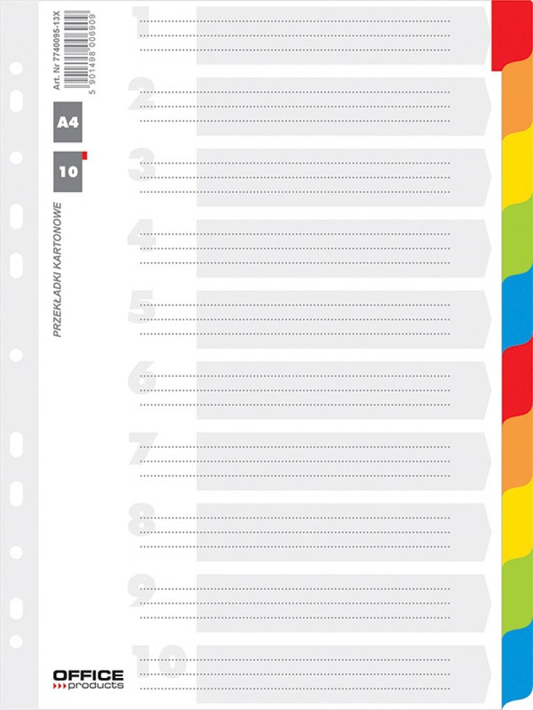 Tabbladen Office Products A4 karton 11 gaatsperforatie10 tabs geassorteerde kleuren